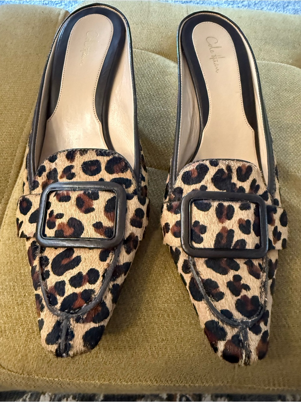 Cole Haan Leopard-Print Buckle Mules - Tan & Black
